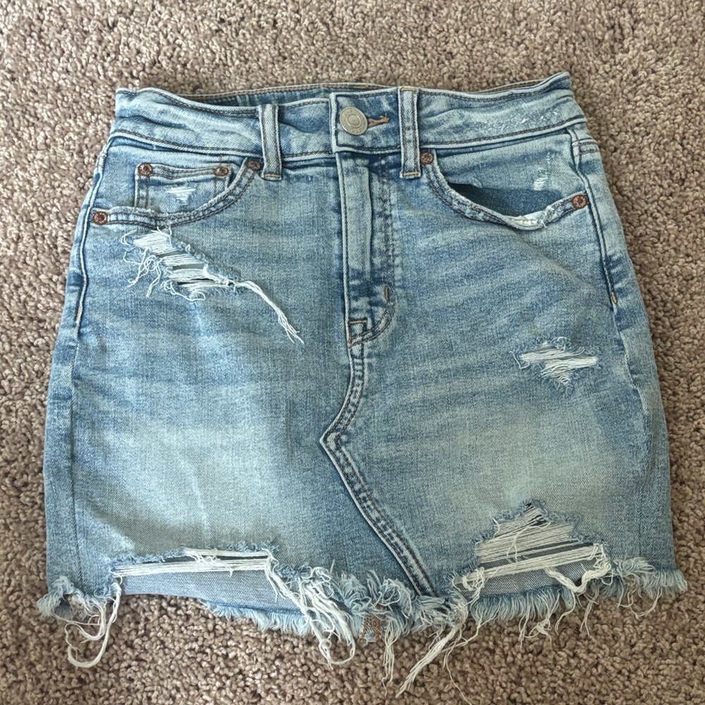 American Eagle Outfitters Light Blue Distressed Mini Skirt